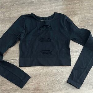 Black Long Sleeve Crop Top with Cutouts